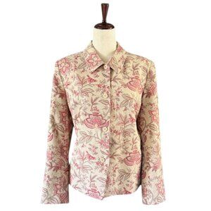 Talbots Blazer Jacket Cotton Silk Textured Floral Buttons Pockets Long Sleeve 16